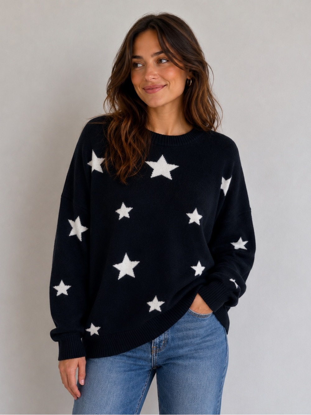 BRODIE Cashmere Star Printed Knit Sweater